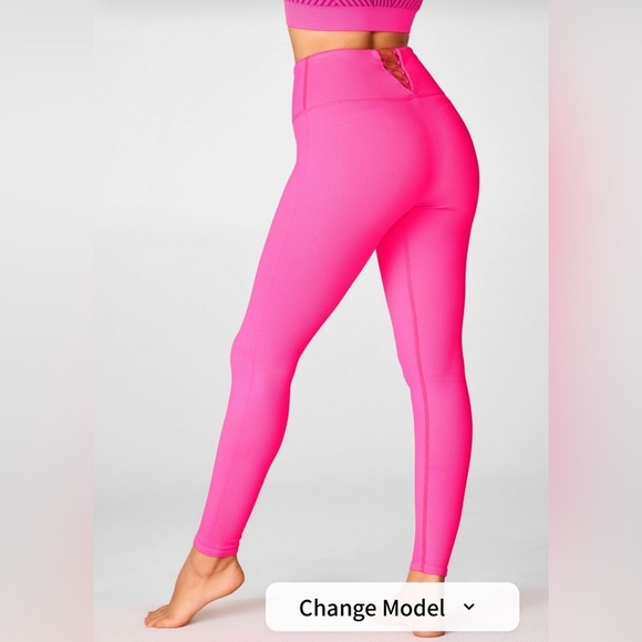 Fabletics NWT High-Waisted Seamless Rib Legging in Flourescent Pink women’s XL - Picture 2 of 10